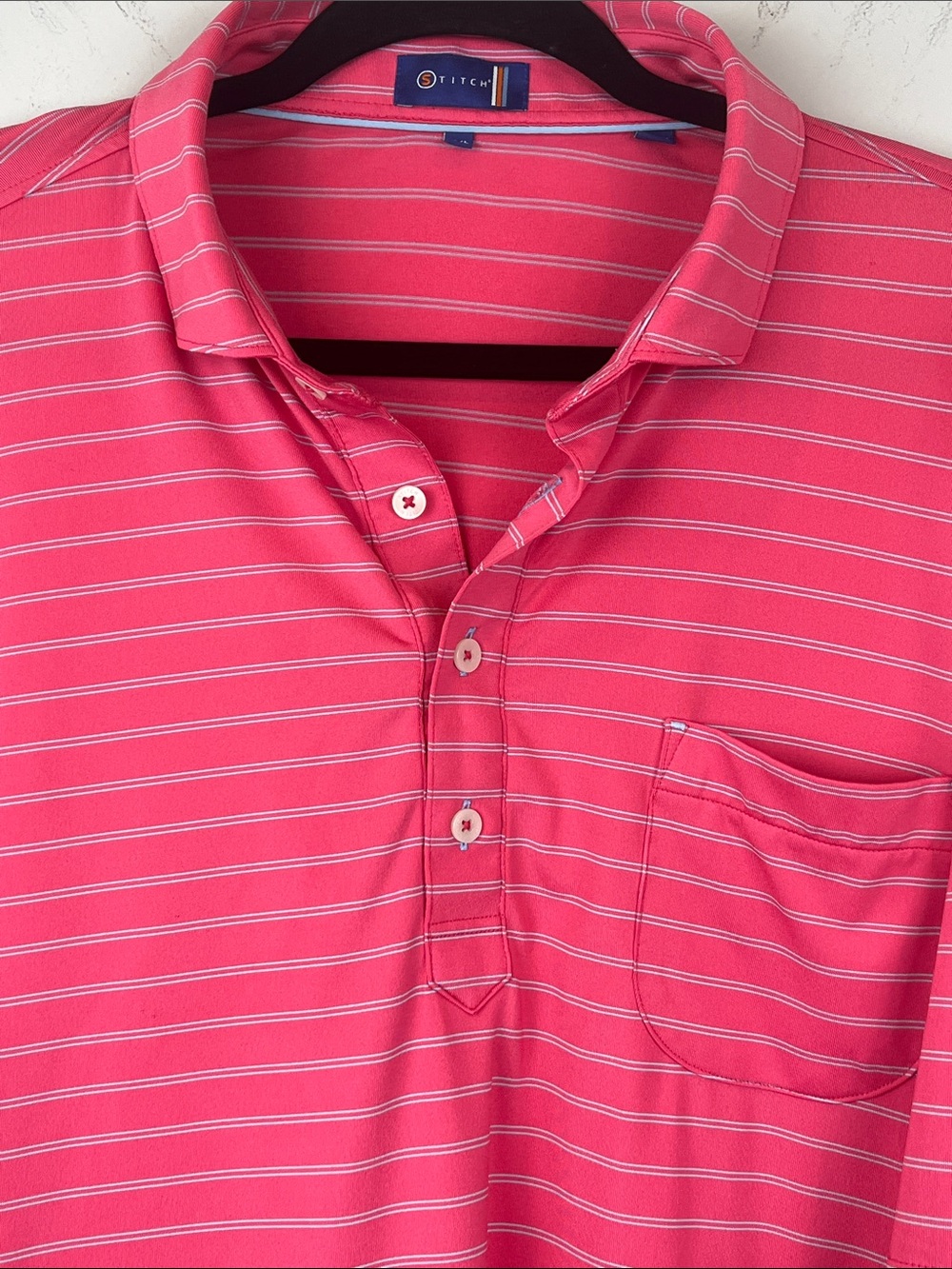 Stitch Medium/Large Striped Bright Pink Blue Short Sleeve Polo Shirt